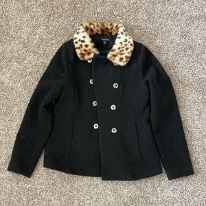 faux fur collar pea coat